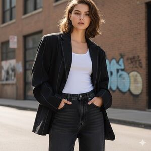 Chic Black Pinstripe Women's Blazer